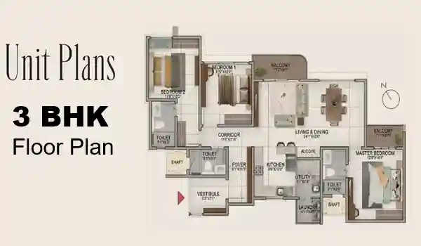 Purva Park Apartment 3 Bhk Floor Plan by Puravankara Group located at Hennur Road, Bangalore Karnataka